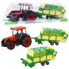 Mezőgazdasági traktor zöld és sárga utánfutóval, piros 50 cm