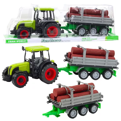 Mezőgazdasági traktor pótkocsival, rönkszállításra, zöld, 47 cm