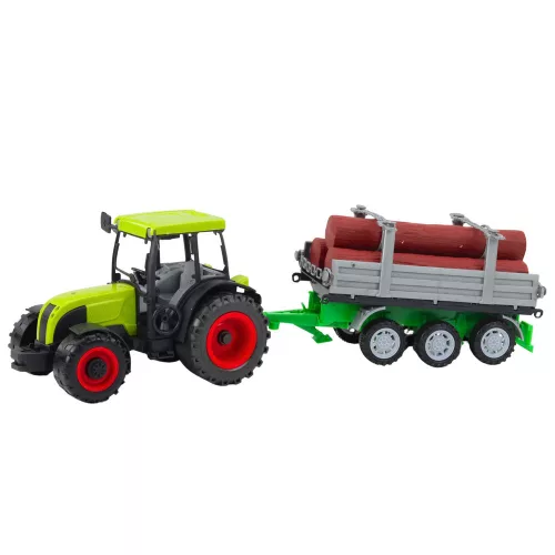 Mezőgazdasági traktor pótkocsival, rönkszállításra, zöld, 47 cm