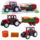 Mezőgazdasági traktor zöld utánfutóval és szénával, piros 62 cm