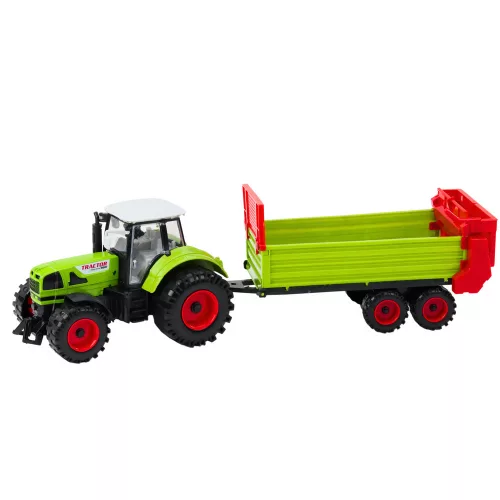 Traktor pótkocsival, dörzshajtás, nyitható motorháztető, ajtók, zöld
