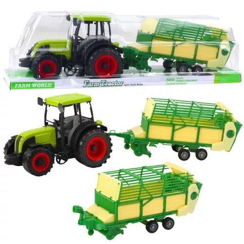 Mezőgazdasági traktor zöld és sárga utánfutóval zöld 50 cm
