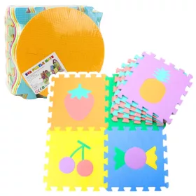   Puha puzzle szőnyeg oktató EVA habszivacs gyümölcsök édességek színes 16 db.