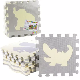   Puha Puzzle Oktatószőnyeg Állatok EVA Hab Bézs Szürke 9 db.