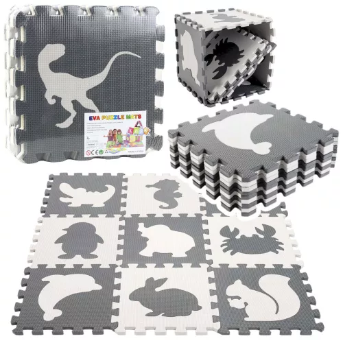 Puha Puzzle Oktatószőnyeg Dinoszauruszok EVA Hab Bézs Szürke 9 db.