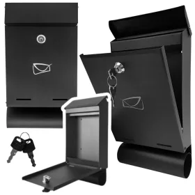   Postaláda leveleknek és újságoknak, fekete horganyzott acél, 32,5x22,5x9,5cm