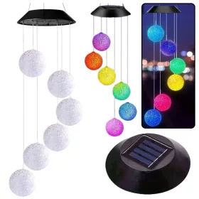Napelemes kerti LED harangok, színes gömbök, 70 cm