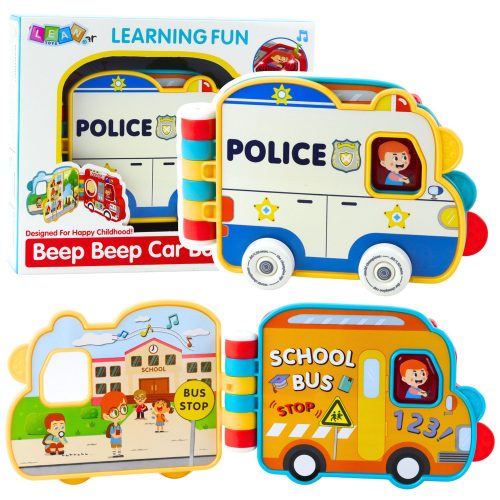 Interaktív oktatókönyv, járművek, fények, hangok, mozgó elemek