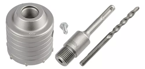 65 mm-es keményfém lyukfűrész SDS+ adapterrel és előfúróval