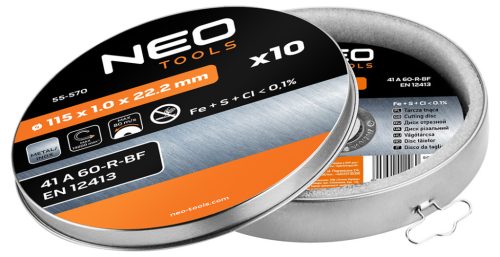 Fémvágó tárcsa 115 x 1,0 x 22,2 mm, 41 A60-R-BF, INOX, 10 db.
