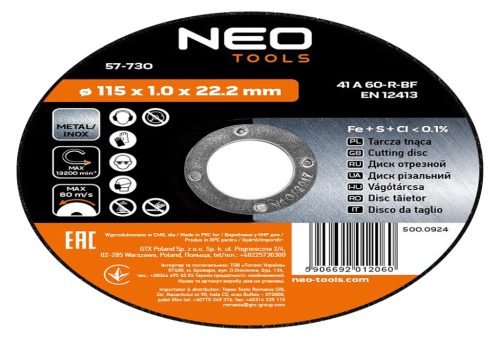 Fémvágó tárcsa 115 x 1,0 x 22,2 mm, 41 A60-R-BF, INOX, 10 db.