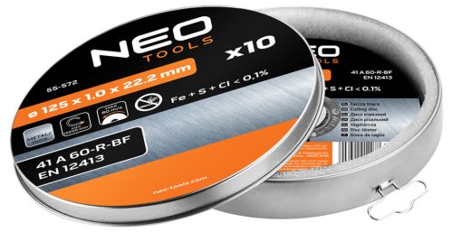 Fémvágó tárcsa 125 x 1,0 x 22,2 mm, 41 A60-R-BF, INOX, 10 db.