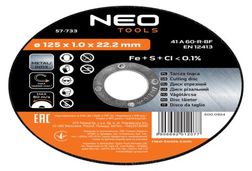 Fémvágó tárcsa 125 x 1,0 x 22,2 mm, 41 A60-R-BF, INOX, 10 db.