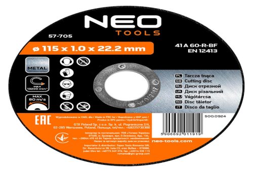 Fémvágó tárcsa 115 x 1,0 x 22,2 mm, 41 A60-R-BF, 10 db.