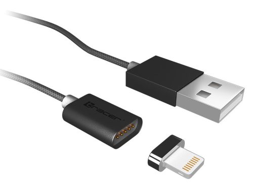 Mágneses kábel TRACER USB 2.0 iPhone AM - villám 1,0 m fekete