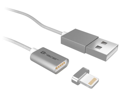 Mágneses kábel TRACER USB 2.0 iPhone AM - villám 1,0 m ezüst