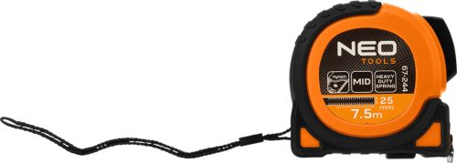 Szuper fekete acél mérőszalag 7,5 mx 25 mm, automata zár, két stop gomb, mágnes