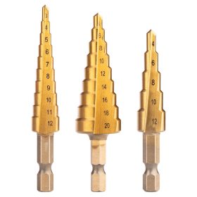 HSS TiN lépcsős fúrókészlet, 3-20 mm, imbusz, 3 db.