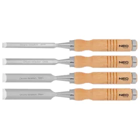 6, 12, 18, 24 mm-es vésők, 4 darabos készlet, fa nyéllel