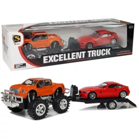   Narancssárga Monster Truck Piros BMW Vontató Jármű Szett 58 cm