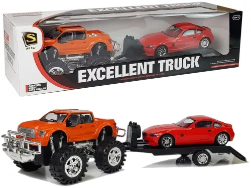Narancssárga Monster Truck Piros BMW Vontató Jármű Szett 58 cm