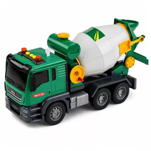 Betonkeverő teherautó forgó doblámpákkal zöld hangot ad