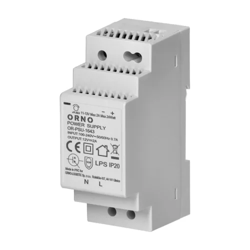 DIN sínre szerelhető tápegység 12VDC, 2A, 24W, 2 modul széles