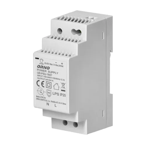 DIN sínre szerelhető tápegység 24VDC, 1A, 24W, 2 modul széles