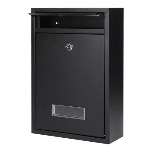 BALI horganyzott acél postaláda, kicsi, névjegykártyatartóval, fekete