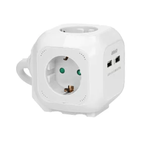   4 pólusú hosszabbító kábel 2P+Z (Schuko), 2xUSB töltő, 1,4m H05VV-F 3x1,5mm2, fehér