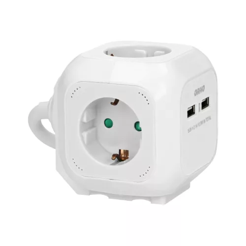 4 pólusú hosszabbító kábel 2P+Z (Schuko), 2xUSB töltő, 1,4m H05VV-F 3x1,5mm2, fehér