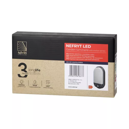 NEFRYT LED 15W, kerti lámpa mozgásérzékelővel, 1100lm, IP54, 4000K, szürke