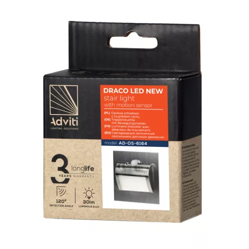 DRACO LED NEW 1.5W, süllyesztett lépcsőházi lámpa, 12VDC, 30lm, 6000K, szatén, mozgás- és alkonyérzékelővel