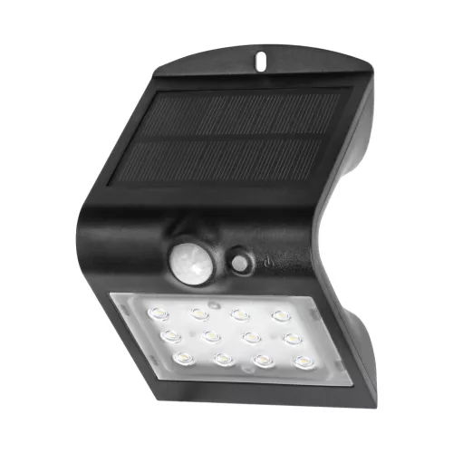 SILOE LED 1.5W, napelemes lámpa mozgásérzékelővel 120°, 190lm, IP65, 4000K, 1200mAh, dupla fényforrás, fekete