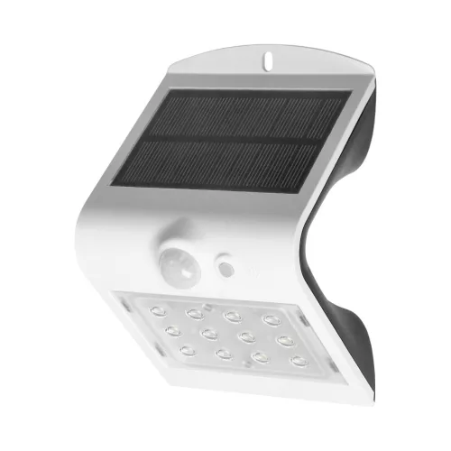 SILOE LED 1.5W, napelemes lámpa mozgásérzékelővel 120°, 190lm, IP65, 4000K, 1200mAh, dupla fényforrás, fehér