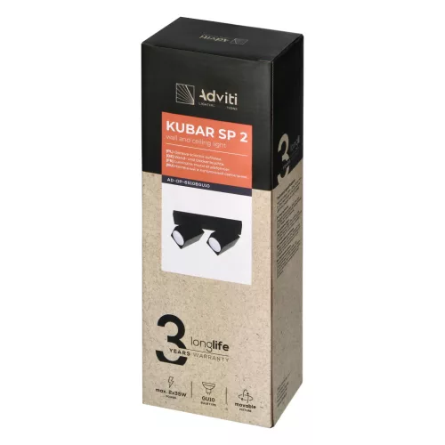 KUBAR SP 2, fali-mennyezeti lámpatest, 2xGU10, IP20, fekete