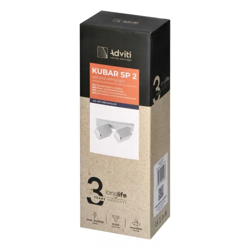 KUBAR SP 2, fali-mennyezeti lámpatest, 2xGU10, IP20, fehér