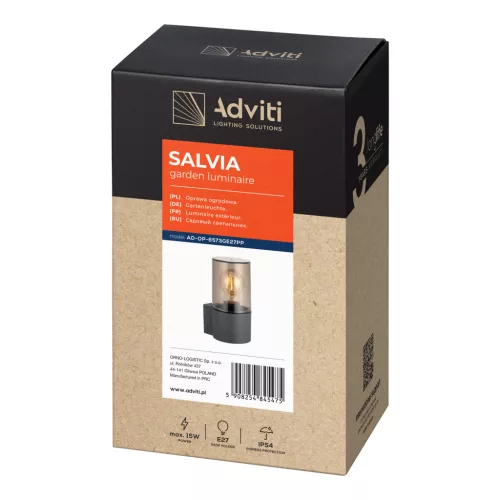 SALVIA kerti lámpa, E27, max. 15W, IP54, szürke