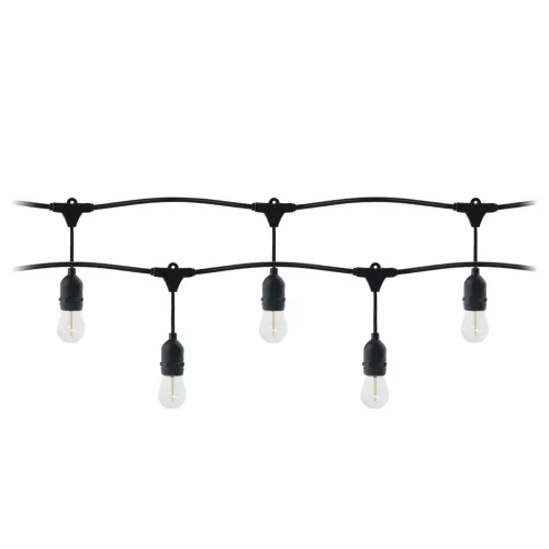 Világításfüzér - 1 db 10 m-es füzér (10 db lámpatest) + 10 db 1 W-os E27-es LED izzó, 3000 K + 1 db ingyenes izzó