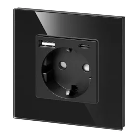   Egyes aljzat 2P+Z, Schuko, USB-A + USB-C, kimenet 5VDC max. 3A, fekete