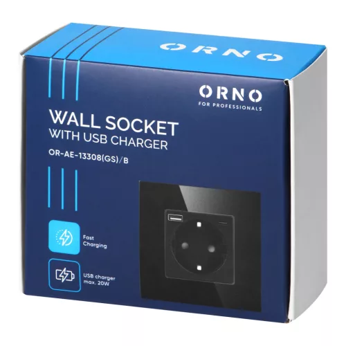Egyes aljzat 2P+Z, Schuko, USB-A + USB-C, kimenet 5VDC max. 3A, fekete