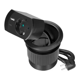   Süllyesztett aljzat USB töltővel, tömszelencével és 1,4 m kábellel, 1x2P+Z (Schuko), 2xUSB (A+C típus; PD20W), fekete