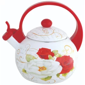   Fütyülős kanna, zománcozott acél, minta - vörös és fehér rózsák, 2l, kinghoff, kh-1910