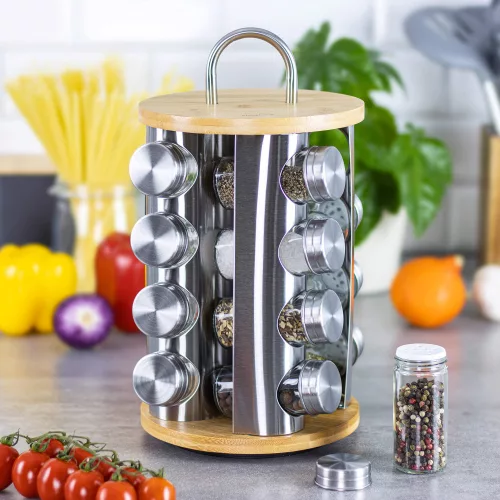 Fűszertartó, acél, üveg és bambusz, 17 darabos Klausberg darabos készlet