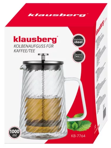 Dugattyús kávé-/teafőző, üveg, 1l, Klausberg, kb-7764