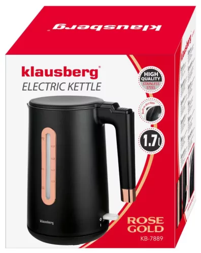 Elektromos vízforraló, fekete/rozzáarany, 1,7 l, klausberg, kb-7889