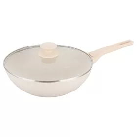   Márvány wok serpenyő, 28 cm, krémszínű, fedővel, klausberg kb-7991