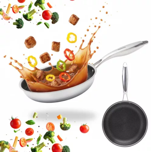 Méhsejtes tapadásmentes serpenyő, 24 cm, 3 rétegű, 304 acél, PFOA-mentes