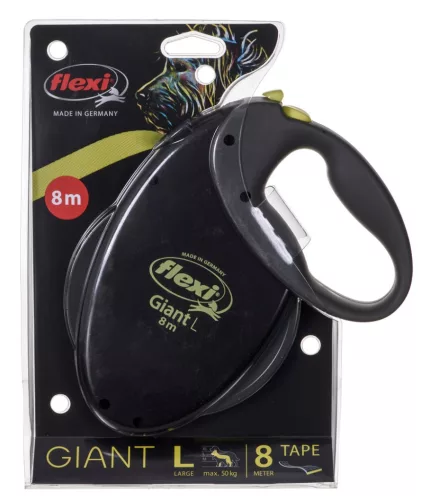 Flexi automata póráz óriás L szalaggal 8 m - kutyáknak 50 kg-ig, fekete és sárga