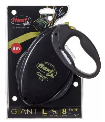 Flexi automata póráz óriás L szalaggal 8 m - kutyáknak 50 kg-ig, fekete és sárga